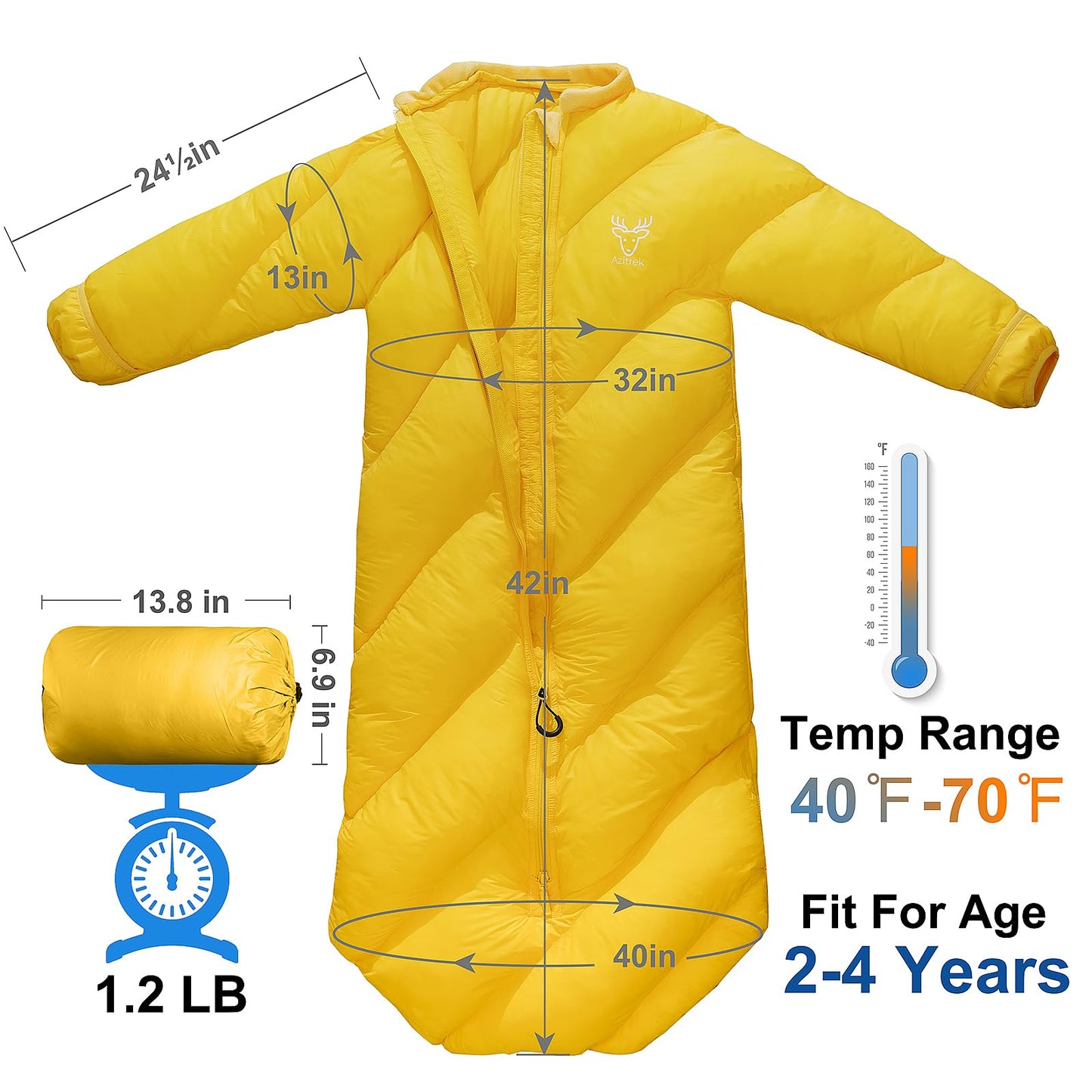 Puffy Toddler Sleeping Bags (2T-4T) - Autumn Yellow