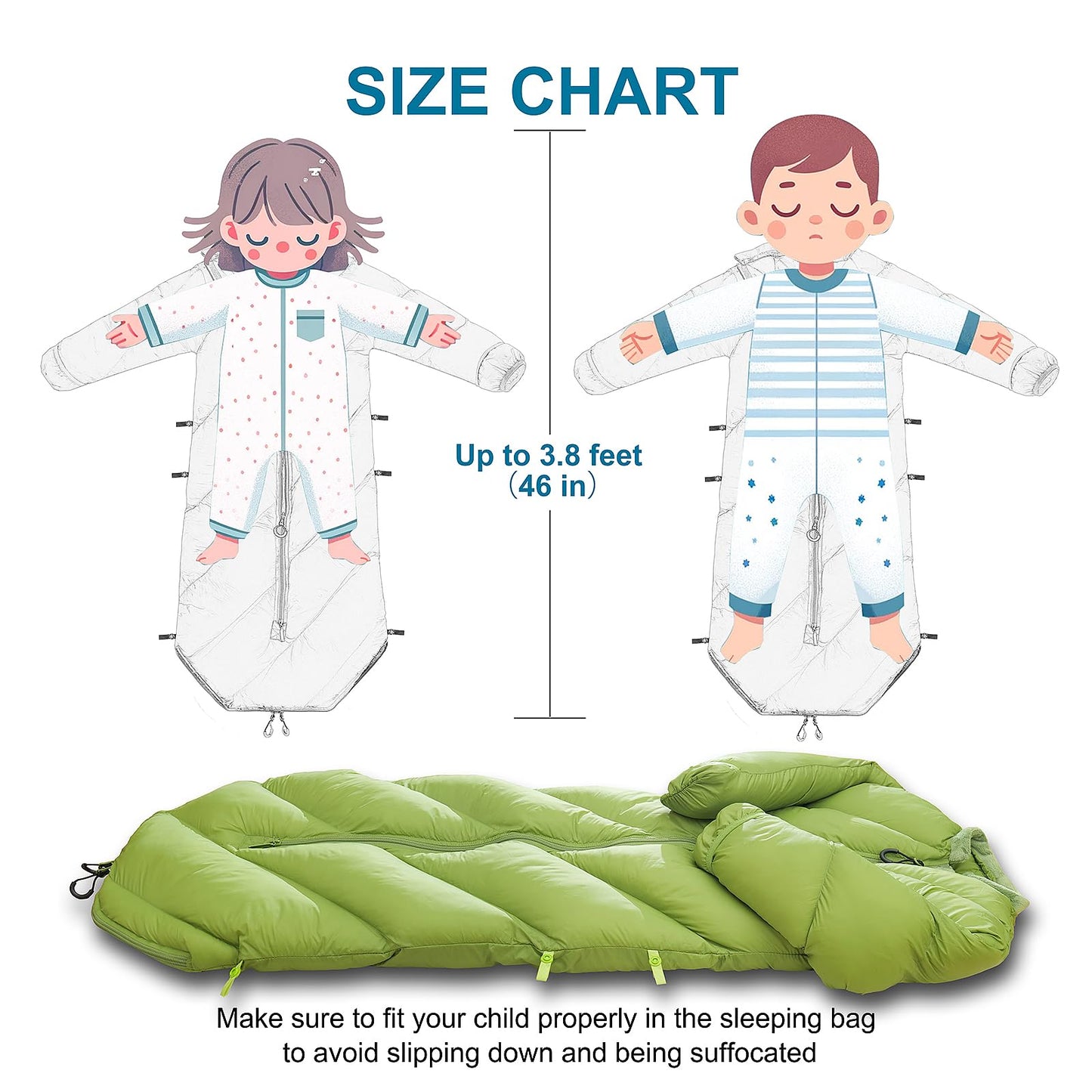Walkable Puffy Toddler Sleeping Bags (2T-4T) - Garnish Green