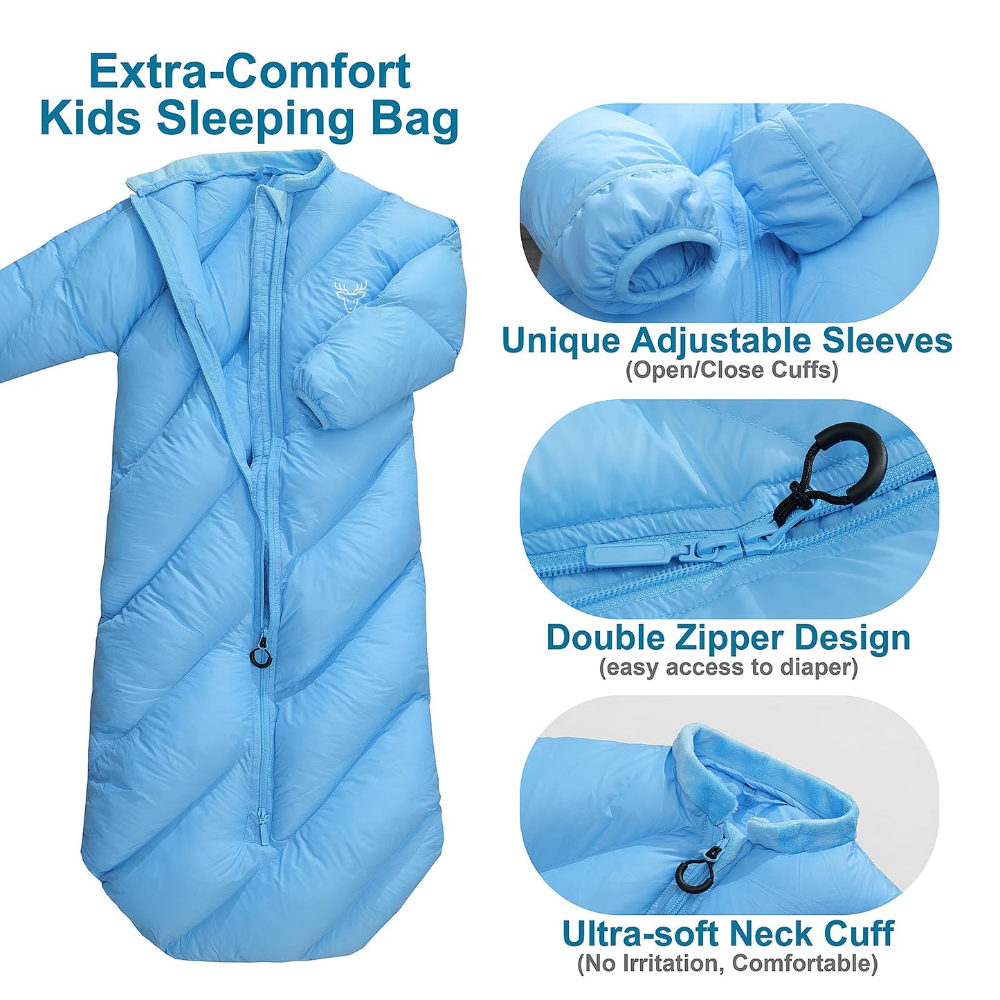 Puffy Toddler Sleeping Bags (2T-4T) - Santorini Blue