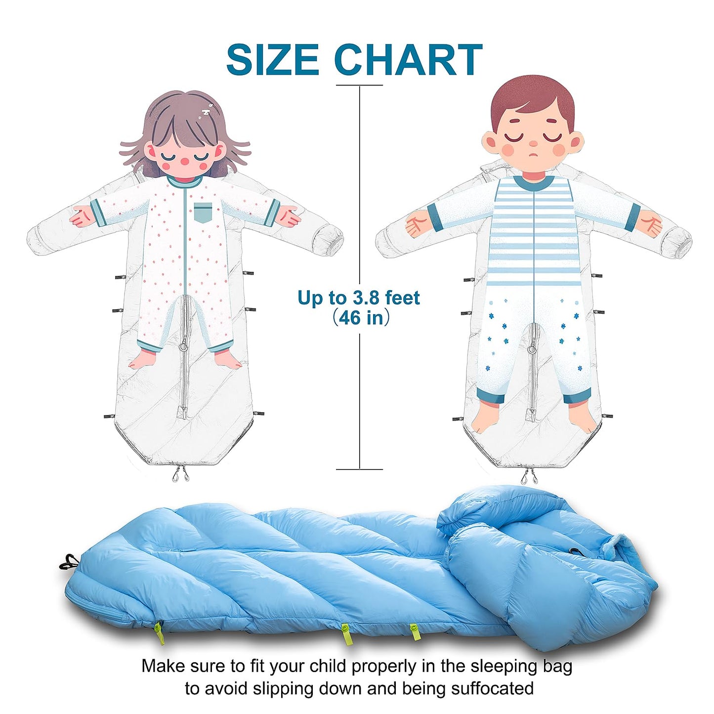 Walkable Puffy Toddler Sleeping Bags (2T-4T) - Santorini Blue