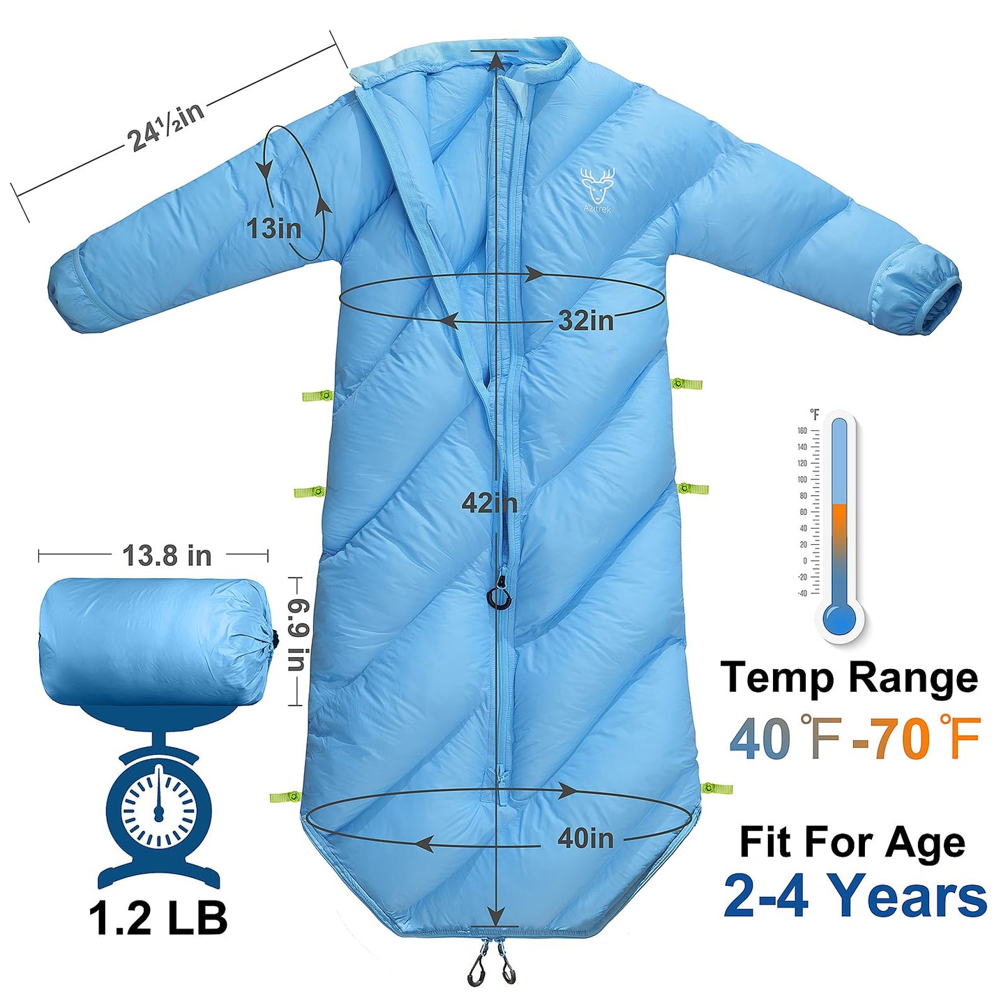 Walkable Puffy Toddler Sleeping Bags (2T-4T) - Santorini Blue