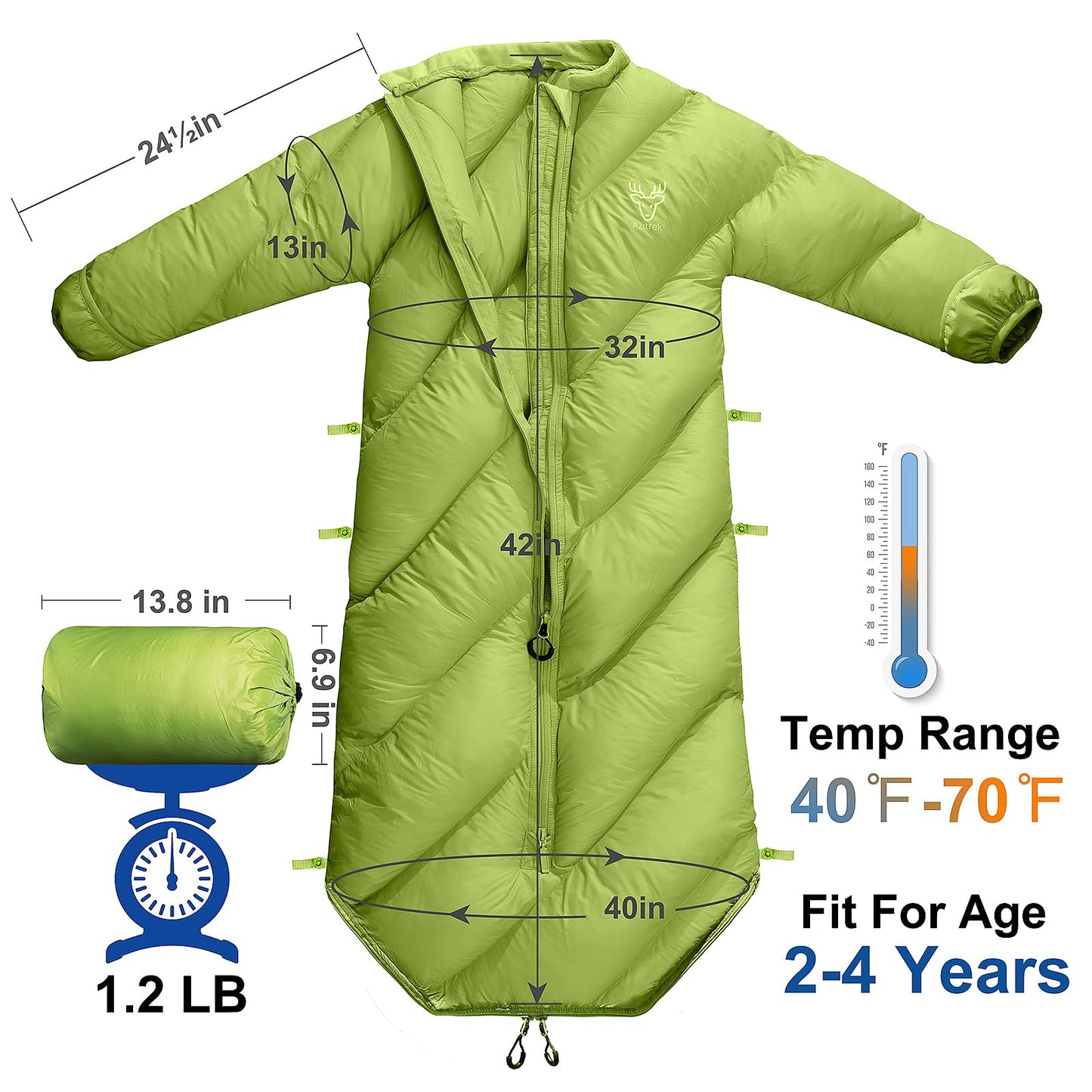 Walkable Puffy Toddler Sleeping Bags (2T-4T) - Garnish Green