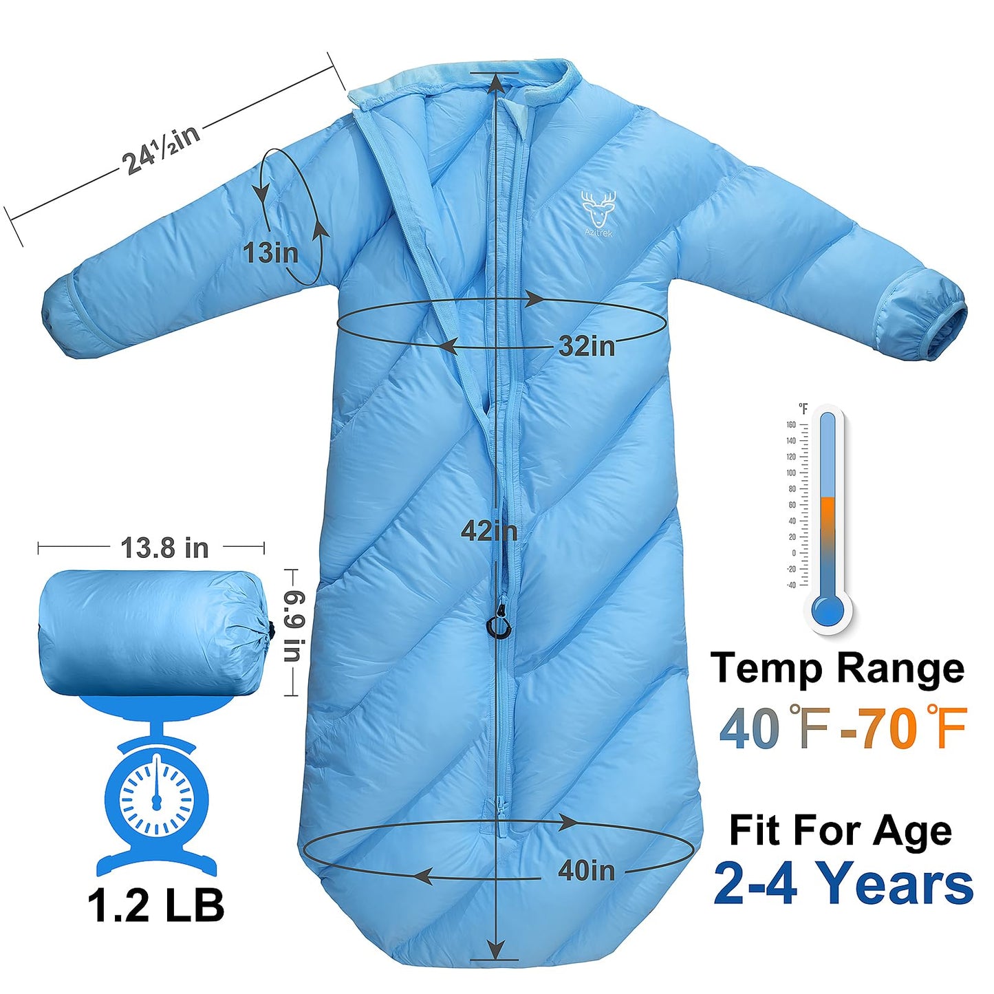 Puffy Toddler Sleeping Bags (2T-4T) - Santorini Blue