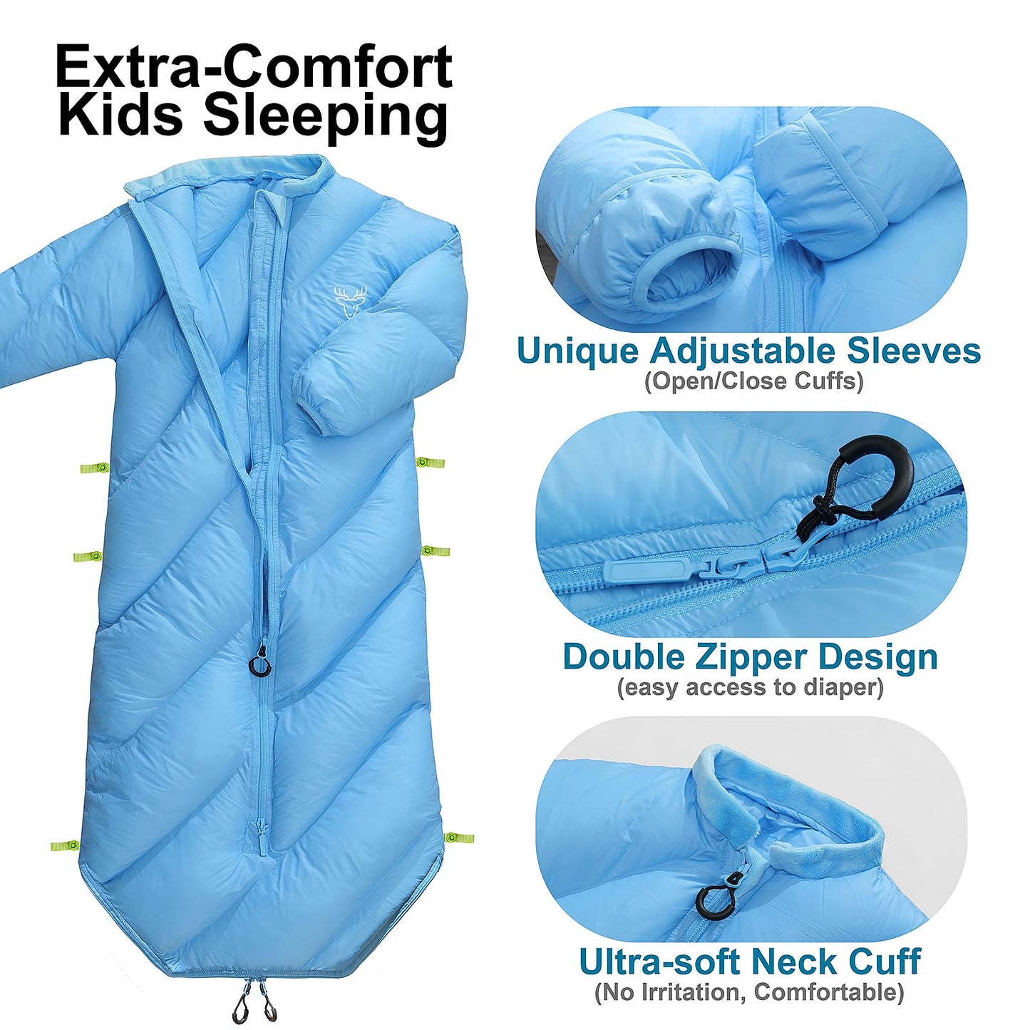 Walkable Puffy Toddler Sleeping Bags (2T-4T) - Santorini Blue