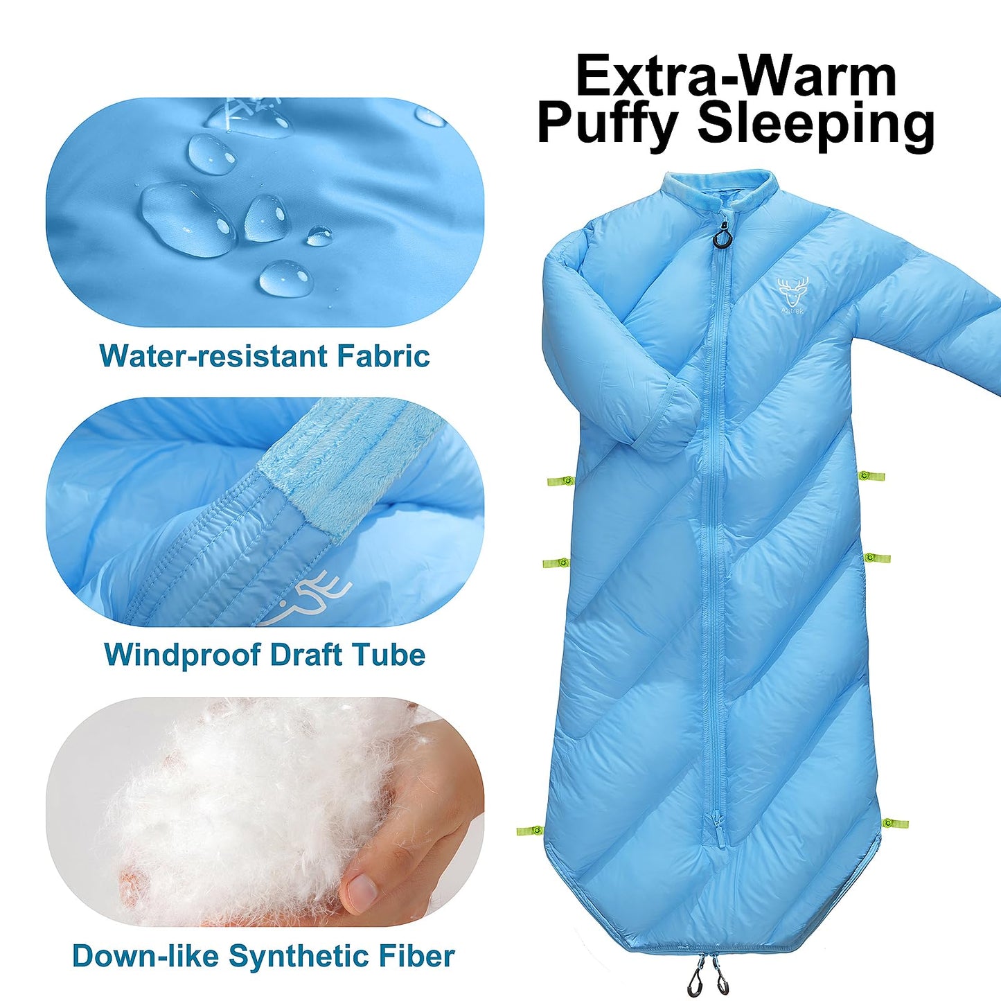 Walkable Puffy Toddler Sleeping Bags (2T-4T) - Santorini Blue