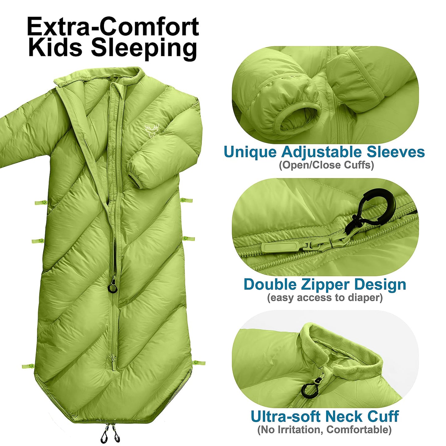 Walkable Puffy Toddler Sleeping Bags (2T-4T) - Garnish Green