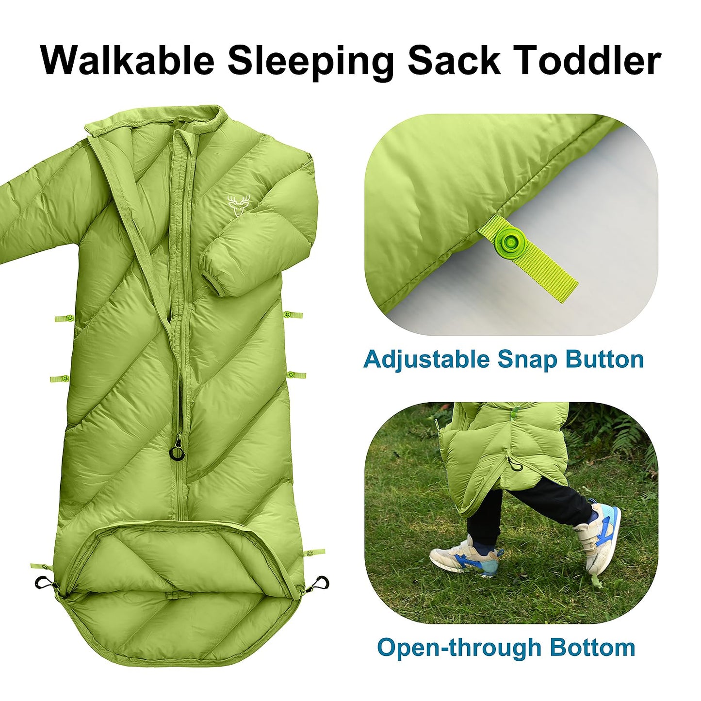 Walkable Puffy Toddler Sleeping Bags (2T-4T) - Garnish Green