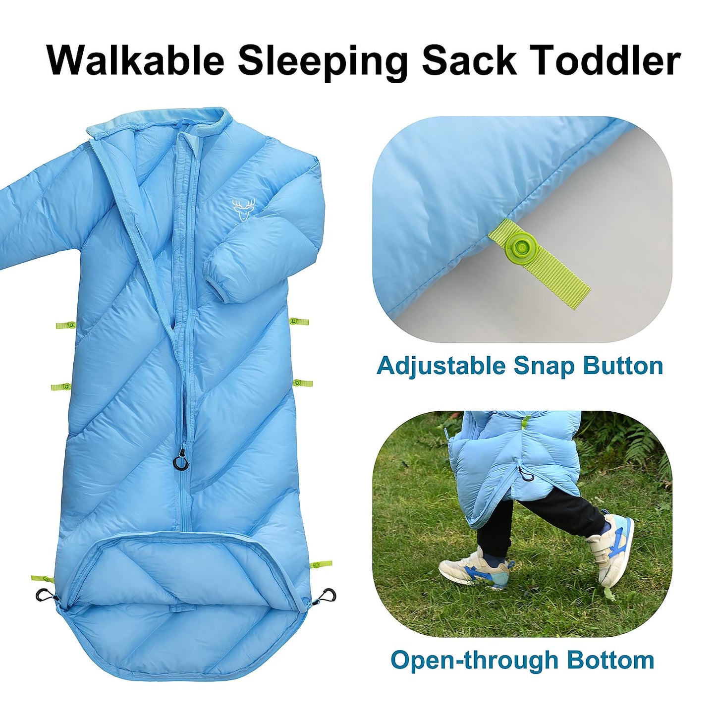 Walkable Puffy Toddler Sleeping Bags (2T-4T) - Santorini Blue