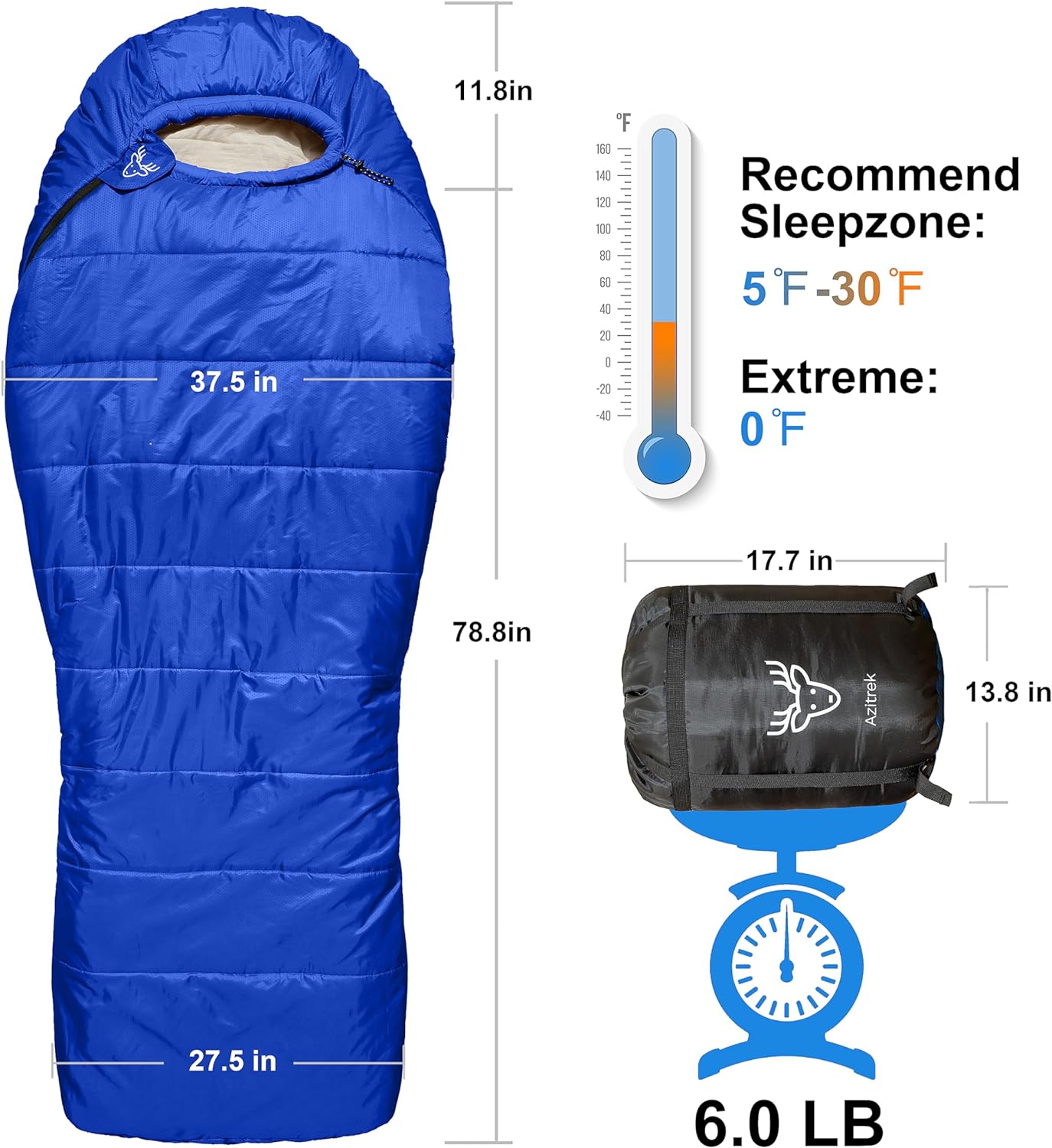 0 Degree Camping Sleeping Bags Mummy for Adults Youth | XXL Big and Tall 3-4 Season Warm and Cool Winter Cold Weather Sleeping Bag w. Compression Sack | Side Sleeper Friendly