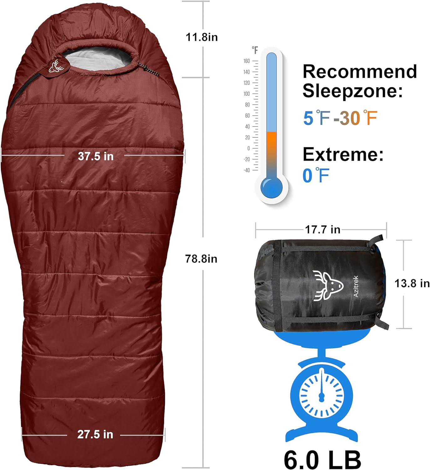 0 Degree Mummy Sleeping Bags for Adults Camping | XXL Big and Tall 3-4 Season Warm Cool | Cold Weather Winter Sleeping Bag w. Compression Sack Youth | Side Sleeper Friendly