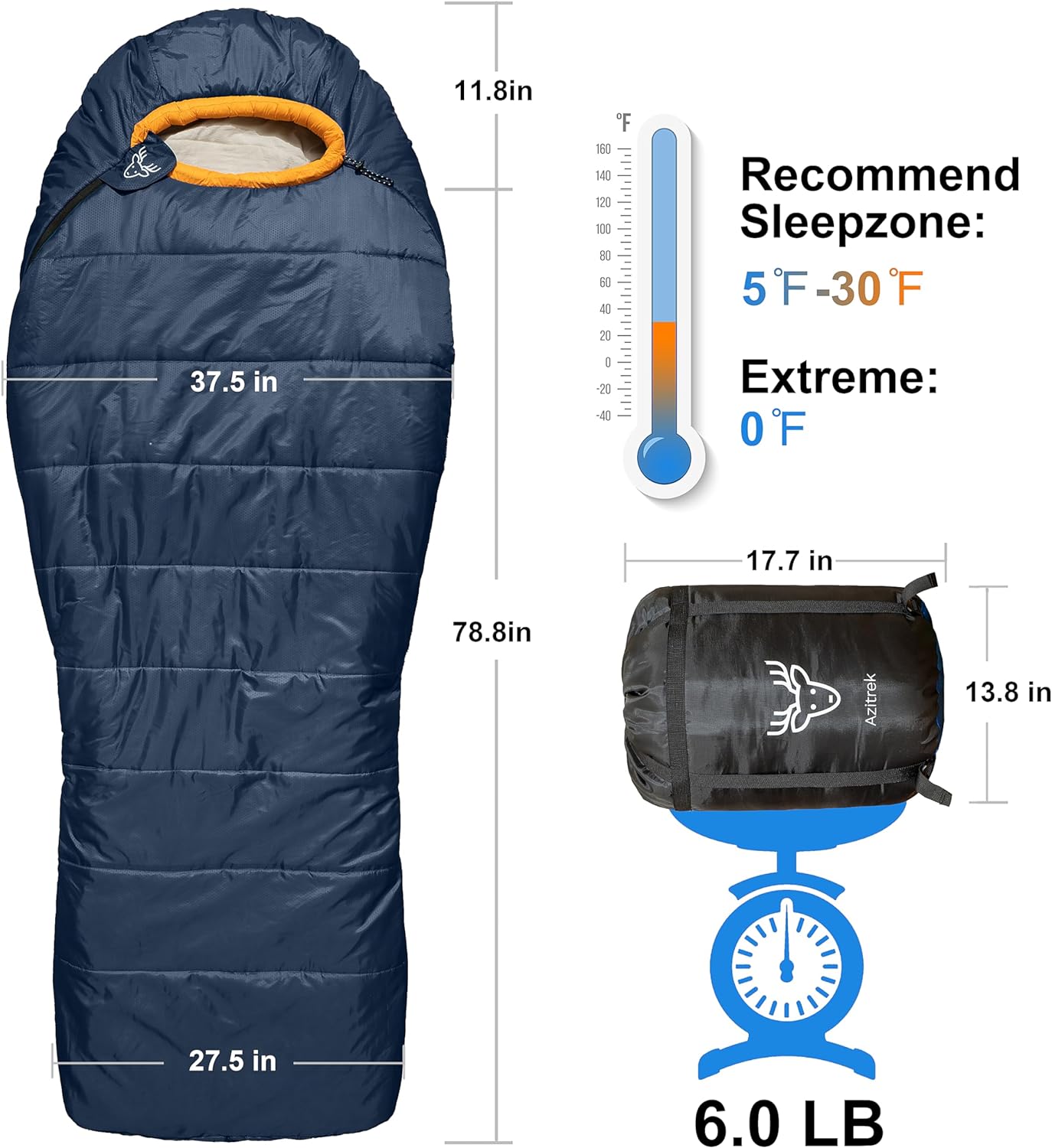 0 Degree Mummy Sleeping Bags for Adults Camping | XXL Big and Tall 3-4 Season Warm Cool | Cold Weather Winter Sleeping Bag w. Compression Sack Youth | Side Sleeper Friendly