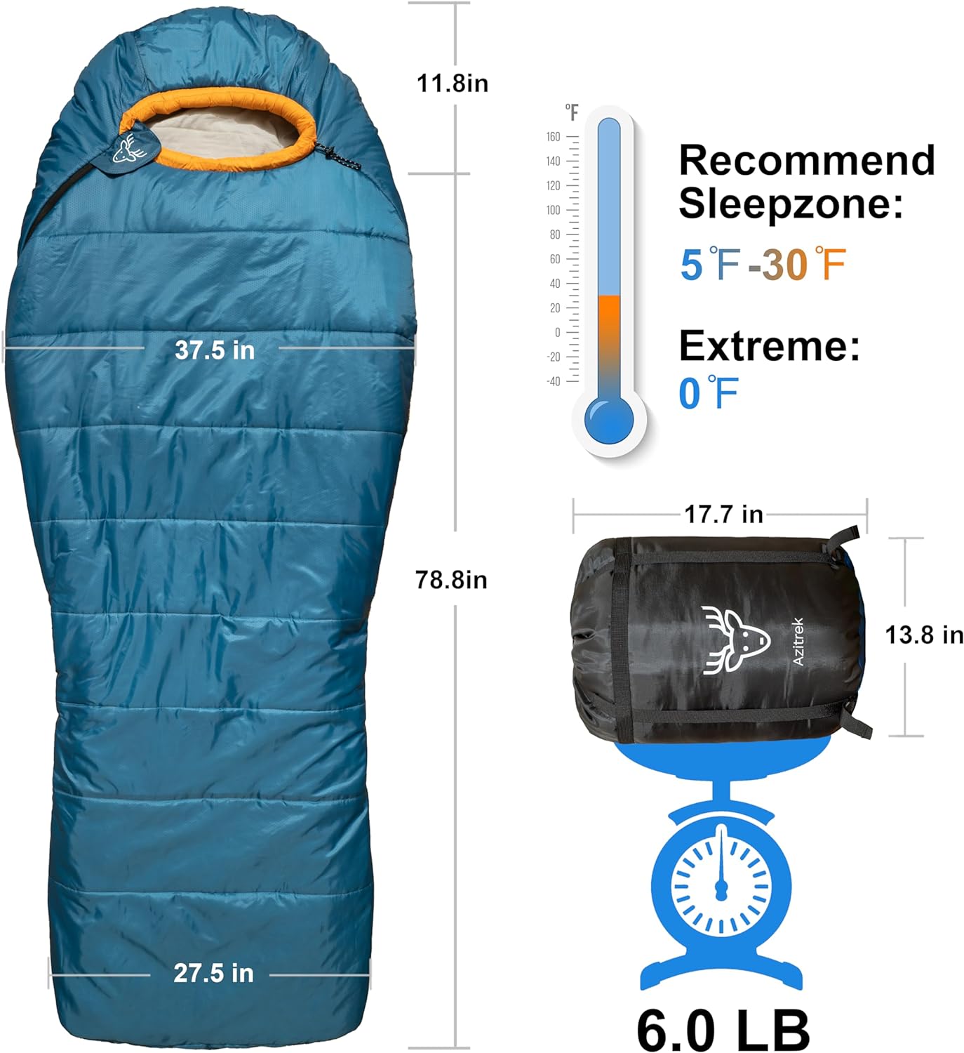 0 Degree Camping Sleeping Bags Mummy for Adults Youth | XXL Big and Tall 3-4 Season Warm and Cool Winter Cold Weather Sleeping Bag w. Compression Sack | Side Sleeper Friendly