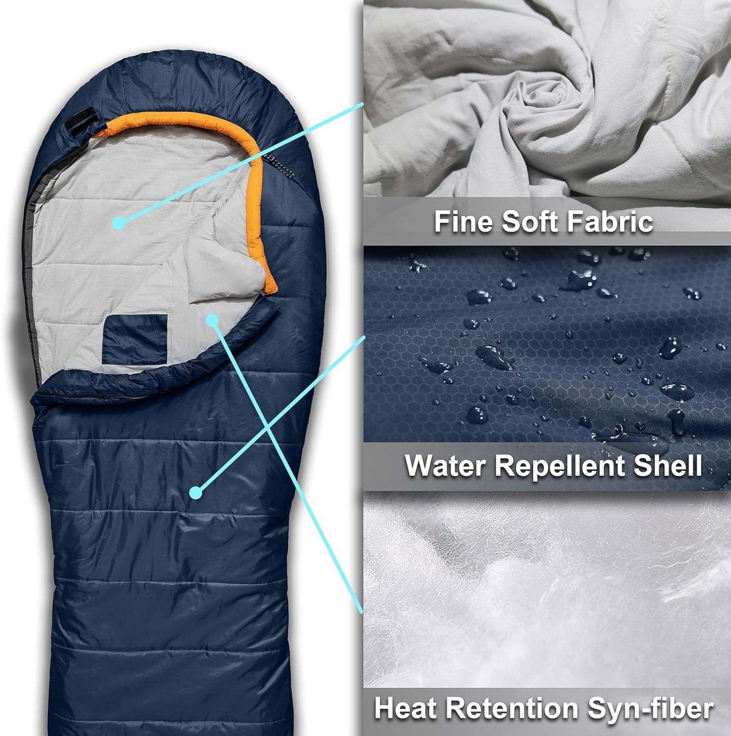 0 Degree Mummy Sleeping Bags for Adults Camping | XXL Big and Tall 3-4 Season Warm Cool | Cold Weather Winter Sleeping Bag w. Compression Sack Youth | Side Sleeper Friendly