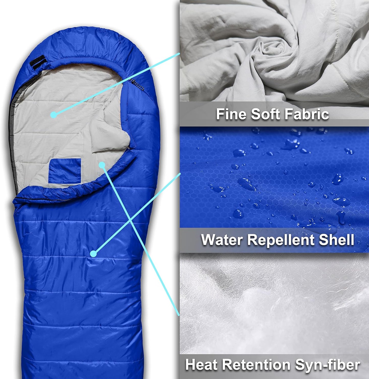 0 Degree Camping Sleeping Bags Mummy for Adults Youth | XXL Big and Tall 3-4 Season Warm and Cool Winter Cold Weather Sleeping Bag w. Compression Sack | Side Sleeper Friendly