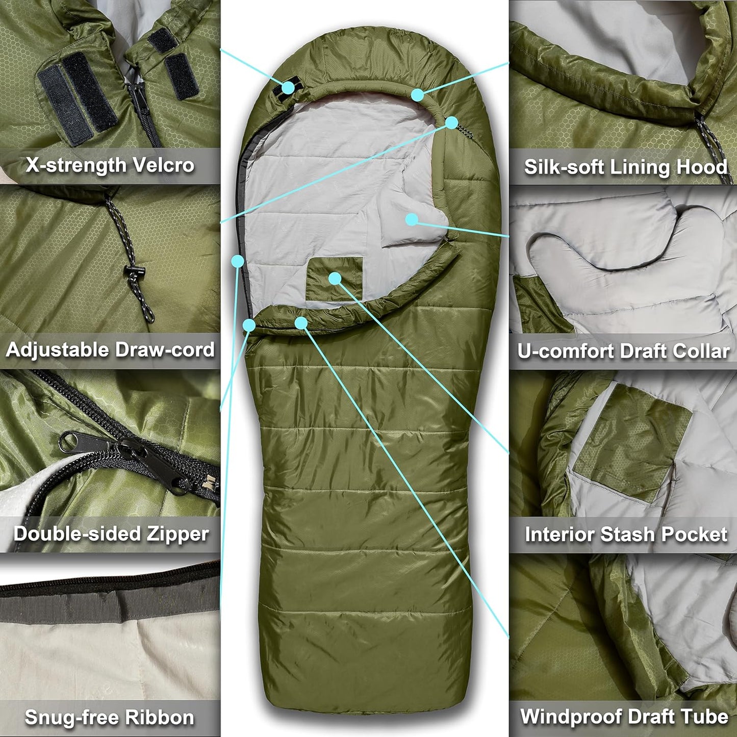 0 Degree Sleeping Bags XL (Side-sleeper Friendly) - Loden Green