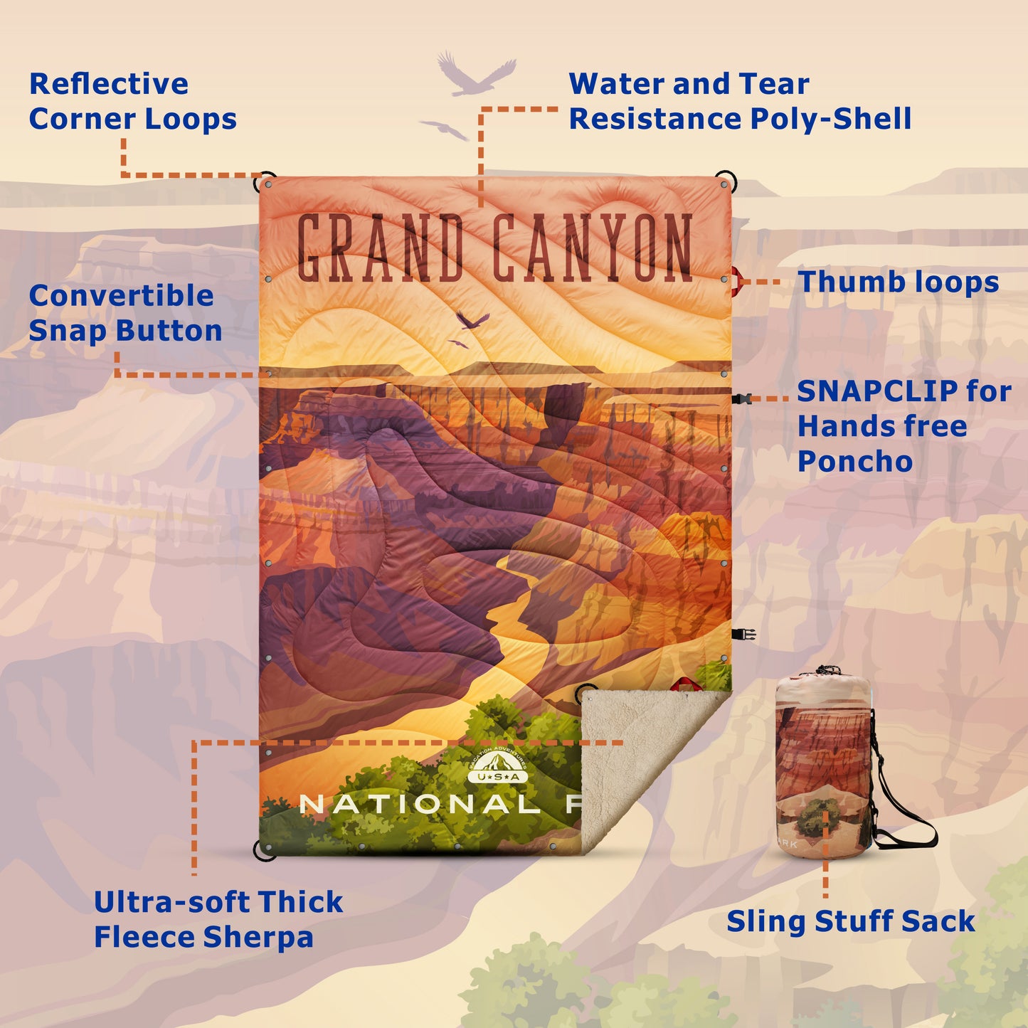 Puffy Sherpa Outdoor Blanket (XL: 55*78 in) - Grand Canyon N.P