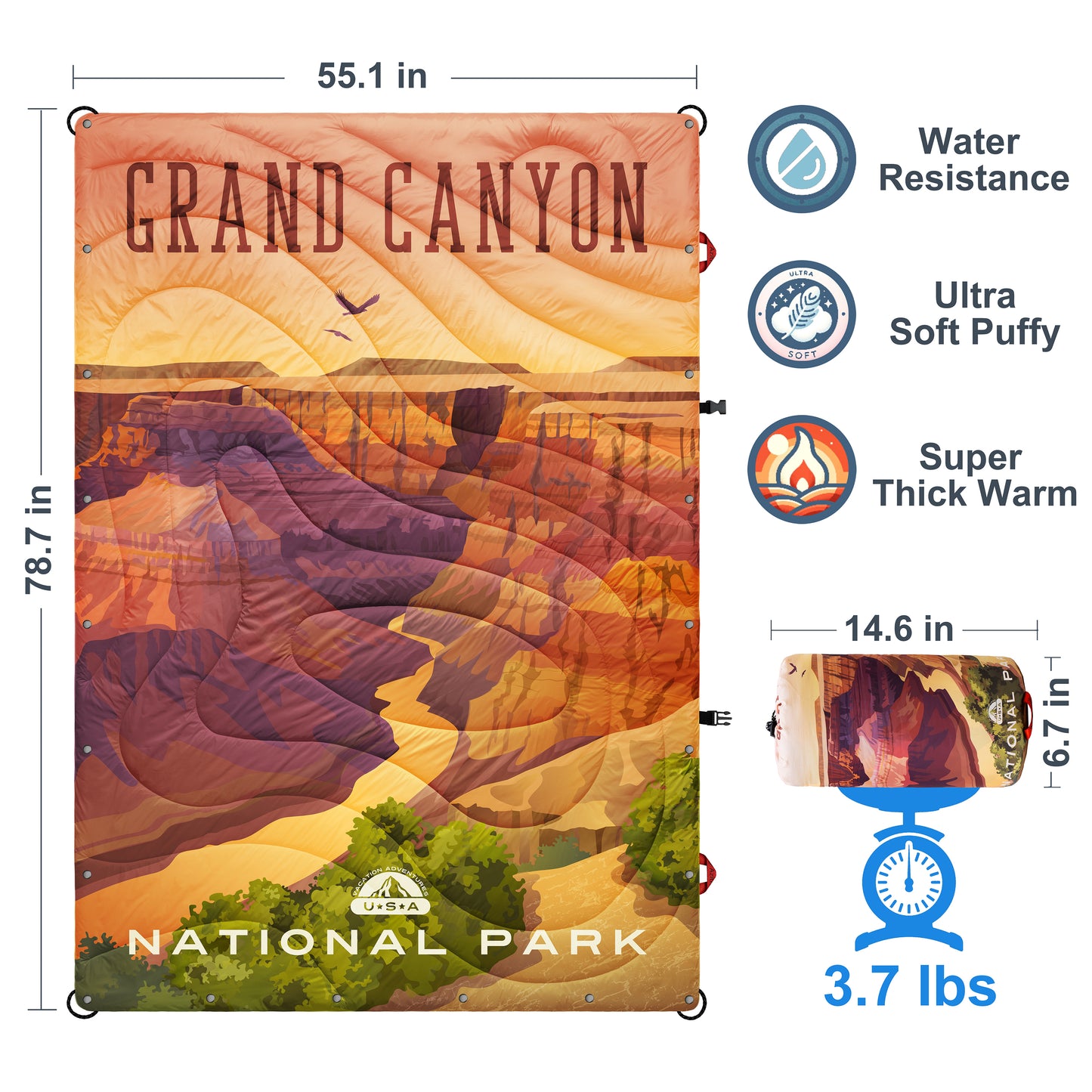 Puffy Sherpa Outdoor Blanket (XL: 55*78 in) - Grand Canyon N.P