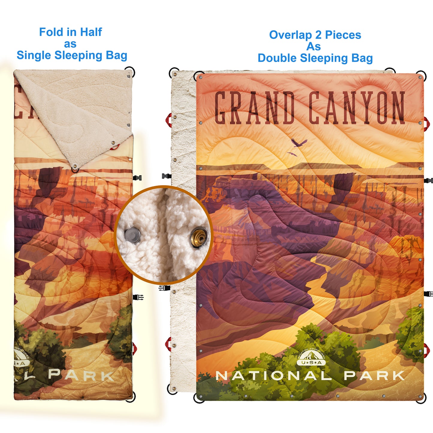 Puffy Sherpa Outdoor Blanket (XL: 55*78 in) - Grand Canyon N.P